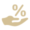 icon illustration of a hand holding a percent sign